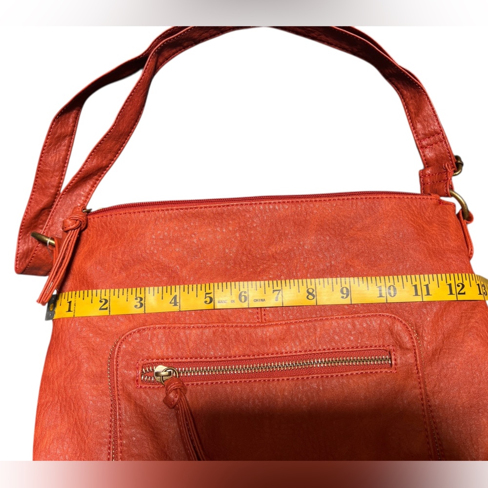 Bueno Cross Body Shoulder Bag Dark Orange Red Vegan Leather Adjustable Strap - Picture 2 of 10